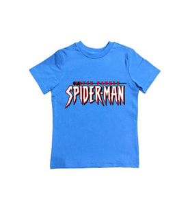 Spiderman baskılı örümcek adam pamuklu penye kumaş yazlık çocuk tişört (Mavi)