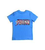 Spiderman baskılı örümcek adam pamuklu penye kumaş yazlık çocuk tişört (Mavi)