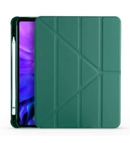 Apple  iPad Air 10.9 2022 (5.Nesil) Kılıf Kalem Bölmeli Standlı Ön Arka Tam Koruma Katlanabilir Uyku Modlu Kılıf Tri Folding (Koyu Yeşil)