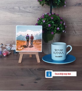 Kankaya Hediye Fotoğraflı Dekoratif Taş, Ahşap Altlıklı Türk Kahvesi Fincanı Hediye (Model 5)
