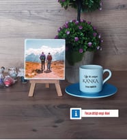 Kankaya Hediye Fotoğraflı Dekoratif Taş, Ahşap Altlıklı Türk Kahvesi Fincanı Hediye (Model 5)