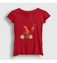 Presmono Kadın Beyaz Bicycle Fox Tilki T-Shirt 367408tt (Kırmızı)