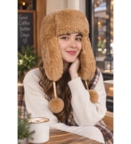 Mavimsi Home Kürklü Kulaklıklı Peluş Şapka,bere (Açık Kahverengi)