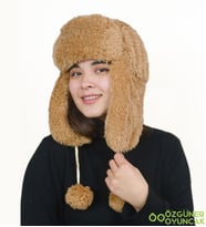 Mavimsi Home Kürklü Kulaklıklı Peluş Şapka,bere (Açık Kahverengi)
