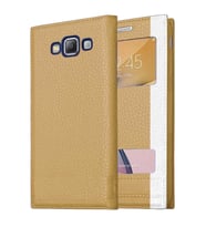 Samsung Galaxy E5 Uyumlu Pencereli Kapaklı Magnum Kılıf (Gold)