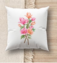 BK Gift Çiçek Tasarımlı Beyaz Kırlent Yastık, Ev Hediyesi, Ev Dekorasyonu, Dekoratif Hediye (Model 4)