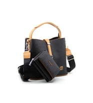 Just Polo Kilit Detaylı 3 Bölmeli Kadın Cüzdan ve Omuz Çanta Kombini PBU40021004 (Siyah-Taba)