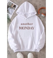 Monday Baskılı  Pamuklu Oversize Sweatshirt (A.Beyaz)