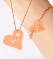 BK Gift Kişiye Özel İsimli Gold Kalp Kolye ve Bileklik Seti (Rose)