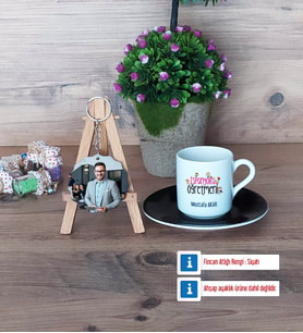 İspanyolca Öğretmeni Türk Kahvesi Fincanı Ahşap Altlıklı ve Fotoğraflı Ahşap Anahtarlık Hediye (Model 7)