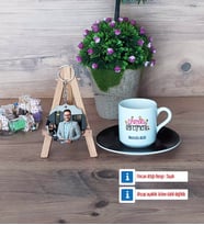 İspanyolca Öğretmeni Türk Kahvesi Fincanı Ahşap Altlıklı ve Fotoğraflı Ahşap Anahtarlık Hediye (Model 7)