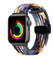 Sneezy Apple Watch 38-40-41mm İle Uyumlu FiberLink Manyetik Tokalı Kumaş Örgü Kordon (Siyah-Turuncu) (Siyah - Turuncu)