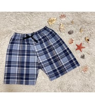 %100 Pamuk Kadın Yüksek Bel Dört Mevsim Şort Pijama Kırmızı Pencere Kare (Mavi)