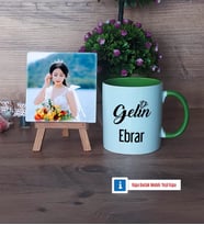 Gelin Fotoğraflı Dekoratif Taş, Kupa Bardak Beyaz Hediye (Model 14)