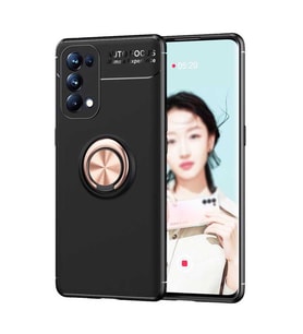 Oppo Reno 5 Pro 5G Kılıf Yüzüklü Magnetli Ravel Case (Siyah-Rose Gold)