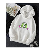 Grinch Happy New Year Pembe Kalp Kapşonlu Sweatshirt (Beyaz)