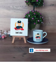 Erkek Polis Dekoratif Taş, Türk Kahvesi Fincanı Kırmızı İsme Özel Hediye (Model 2)