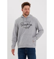 Erkek Kapşonlu  Oversize Fit Brooklyn Baskılı İnce Sweatshirt SPR23SW361 ( Gri-Melanj)