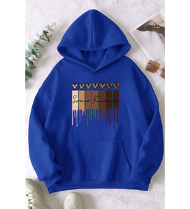 Leopar Kalp Baskılı Oversize Sweatshirt (Mavi)