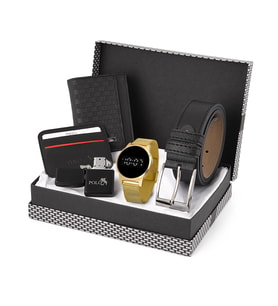 Polo Air Erkek Kol Saati Kemer Cüzdan Slim Kartlık Çakmak Set PL-0615E (Sarı)