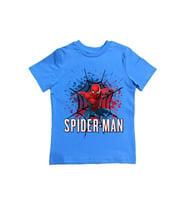 Spiderman baskılı örümcek adam pamuklu penye kumaş yazlık çocuk tişört (Mavi)