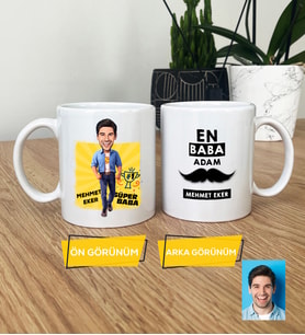 Kişiye Özel Karikatürlü Baba Hediye Kupa Bardak Babaya Babalar Günü Doğum Günü Hediyesi (Beyaz)
