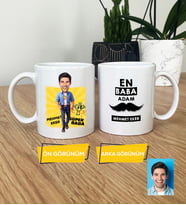 Kişiye Özel Karikatürlü Baba Hediye Kupa Bardak Babaya Babalar Günü Doğum Günü Hediyesi (Beyaz)