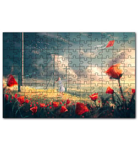 Cakapuzzle Anime Kız Uçurtma Rüzgar Çiçekler Görseli Puzzle Yapboz MDF (Ahşap) (1000 Parça)
