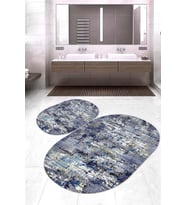 Dijital Baskılı Kaymaz Taban Yıkanabilir Oval 2'li Klozet Takımı Banyo Paspası NOKZ-HT-1313 (Mavi)