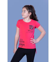 Toontoy  Kız Çocuk T-Shirt Göğsü Lazer Kesim Taşlı (Nar Çiçeği)