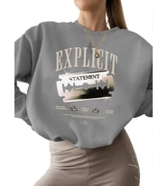 3 iplik şardonlu Sweatshirt kadın unisex kalın Bej Sweatshirt erkek Açık Baskılı bisiklet yaka (Gri)
