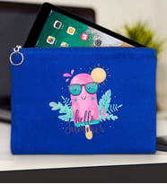 BK Gİft Yaz Temalı-5 Tablet Çantası 30x21cm(12 Renk Seçeneği), Ipad Çantası, Baskılı Tablet Kılıfı (Mavi)