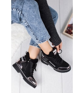 Khayt Fashion Suprome Fermuarlı Dolgu Topuk Kadın Bot (Siyah-Gri)