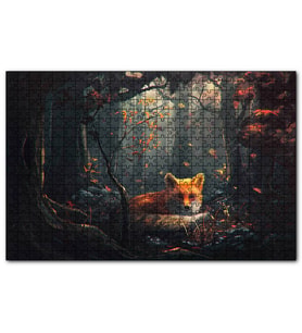 Cakapuzzle Sonbahar Renklerinde Orman ve Tilki Çizim  Puzzle Yapboz MDF (Ahşap) (500 Parça)