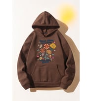 Flowers  Baskılı Oversize Sweatshirt (Kahverengi)
