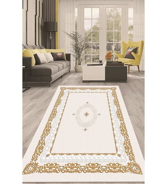 Dijital Kaymaz Taban Yıkanabilir Modern Renkli Salon Halısı Mutfak Halısı Yolluk ND-HT-615 (Gold)