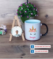 Unicorn Kupa Bardak Beyaz ve Fotoğraflı Ahşap Anahtarlık Hediye (Model 9)