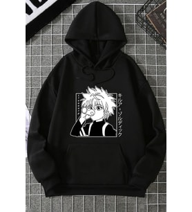 Unisex Killua Zoldyck Baskılı Sweatshirt (Siyah)