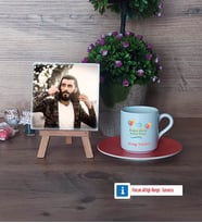 Doğum Günü Hediyesi Fotoğraflı Dekoratif Taş, Ahşap Altlıklı Türk Kahvesi Fincanı Hediye (Model 8)
