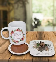 Kişiye Özel Tasarım Kupa Bardak Ve Fotoğraflı Ahşap Bardak Altlığı 99423 (Turkuaz)