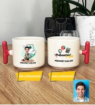 Kişiye Özel Karikatürlü Muhasebeci Hediye T Kupa Bardak Erkek Muhasebeciye Hediye (Pembe)