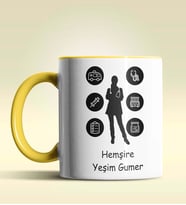 Kişiye Özel Hemşire Silüet (Bayan) 2 Tasarım Turuncu Kupa Bardak (Sarı)