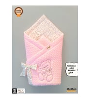 NOHUT BEBEK BATTANİYESİ & KUNDAĞI AYICIK İŞLEMELİ HASTANE ÇIKIŞI  YENİDOĞAN ÖRTÜ / YORGAN (Pembe)