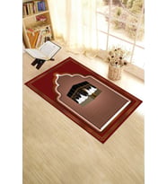 EVDEYA Dijital Baskılı Kabe Motifli Yıkanabilir Motifli 70x130 Namazlık Seccade, Seccade-4-kahve, (Kırmızı)