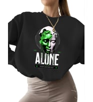 Yalnız Baskılı Bej unisex 3 iplik şardonlu Sweatshirt bisiklet yaka Sweatshirt erkek kadın kalın (Siyah)