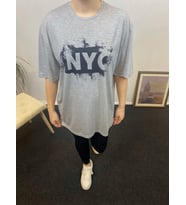 Kadın Bisiklet Yaka Oversize Fit NYC Baskılı Tişort SPR24TSk114 (Grimelanj)