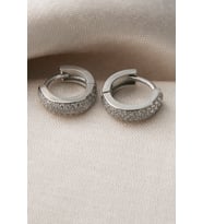 Elika Silver Kadın Taşlı Halka Model 925 Ayar Gümüş Küpe (Gümüş)