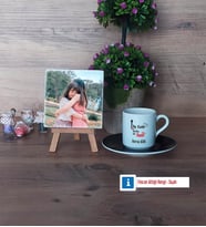 Harika Anne Fotoğraflı Dekoratif Taş, Ahşap Altlıklı Türk Kahvesi Fincanı Hediye (Model 7)