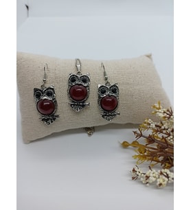 MARGAZİT TAŞLI KOLYE KÜPE SET-MDL-5011 (Bordo)