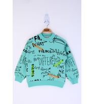 Toontoy Kız Çocuk Neon Şerit Detaylı Baskılı Sweatshirt  (Mint Yeşili)